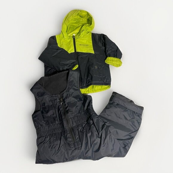 EUC COLUMBIA Kids Reversible 2pc Snowsuit Set bib overalls Lined Water Resistant - Picture 1 of 13